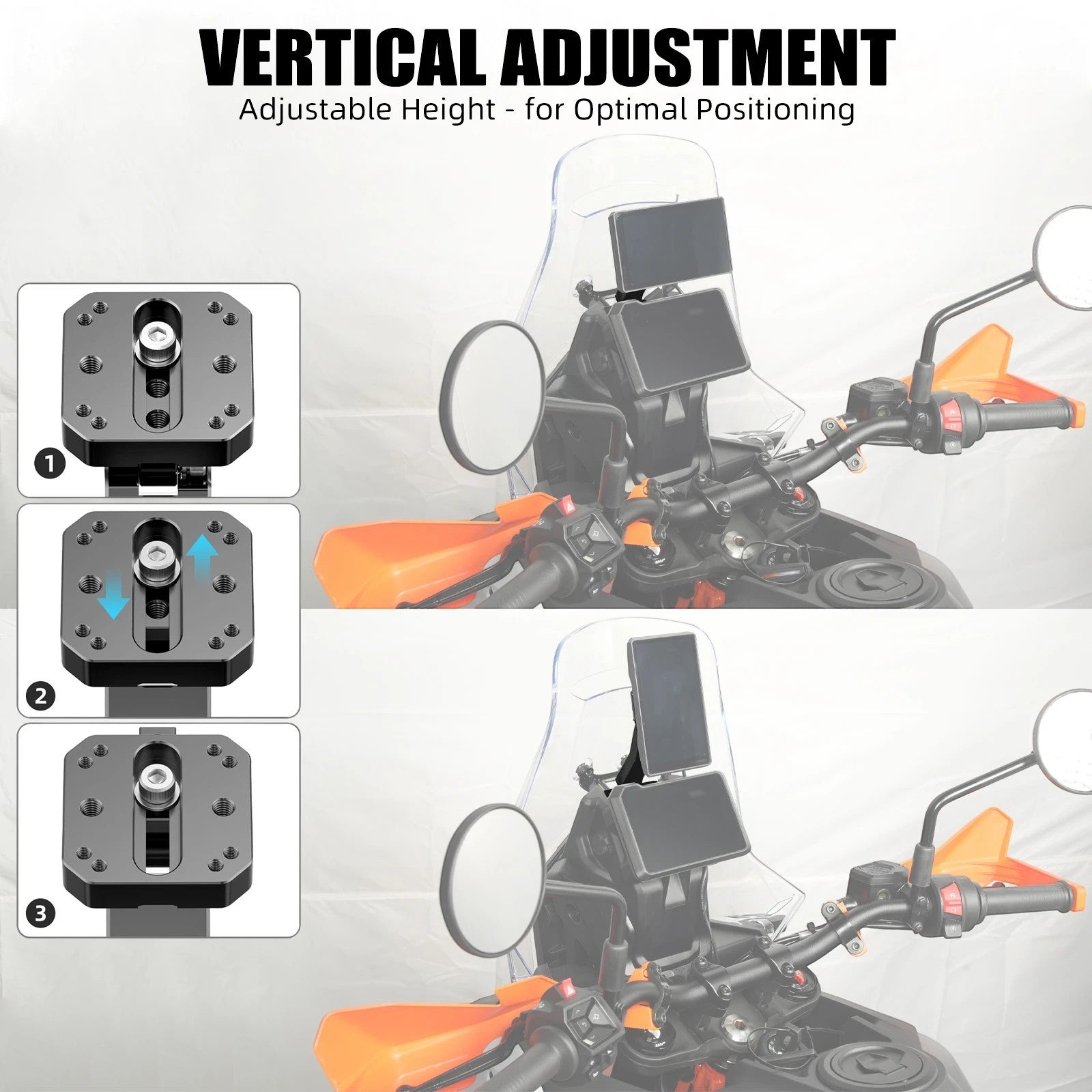 Moto Explorer RideTrak AMPS Navigation Mount for KTM 390 Adventure R 2025+. Billet aluminum with adjustable viewing angle.
