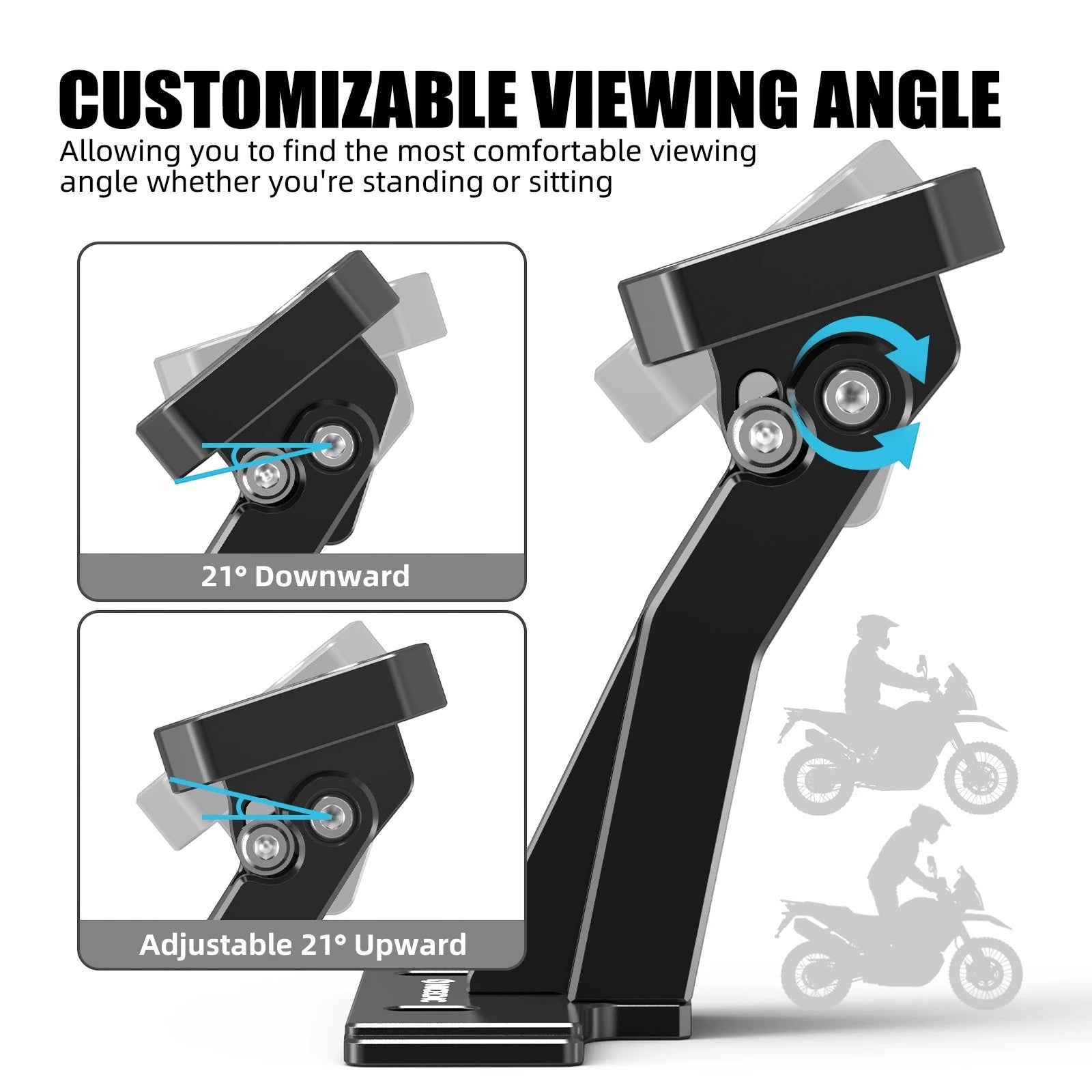 Moto Explorer RideTrak AMPS Navigation Mount for KTM 390 Adventure R, adjustable viewing angle, black aluminum