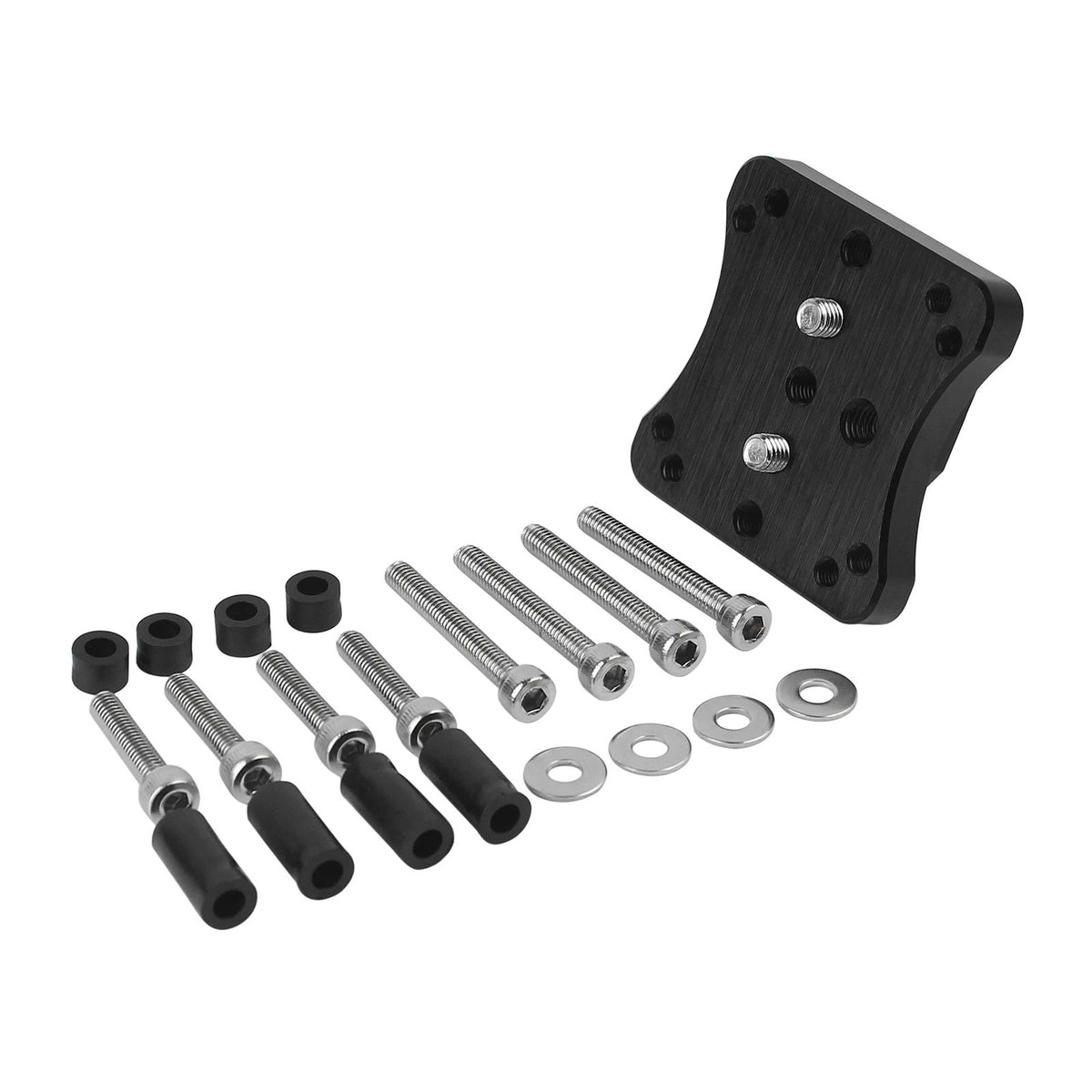 Moto Explorer RideTrak black anodized aluminum AMPS navigation mount with stainless steel bolts and spacers.