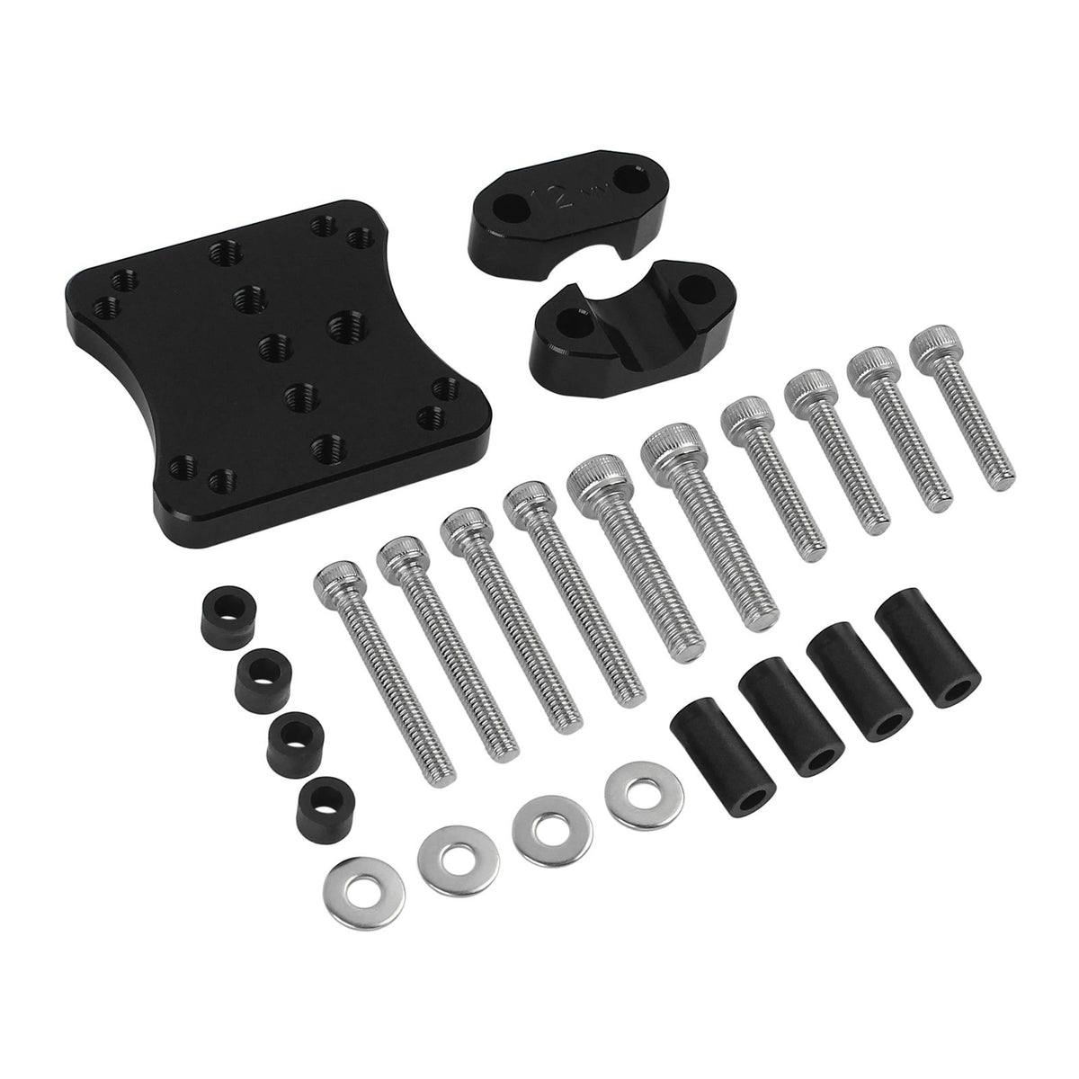Moto Explorer RideTrak black anodized aluminum 12mm navigation bar mount with AMPS pattern and stainless steel hardware