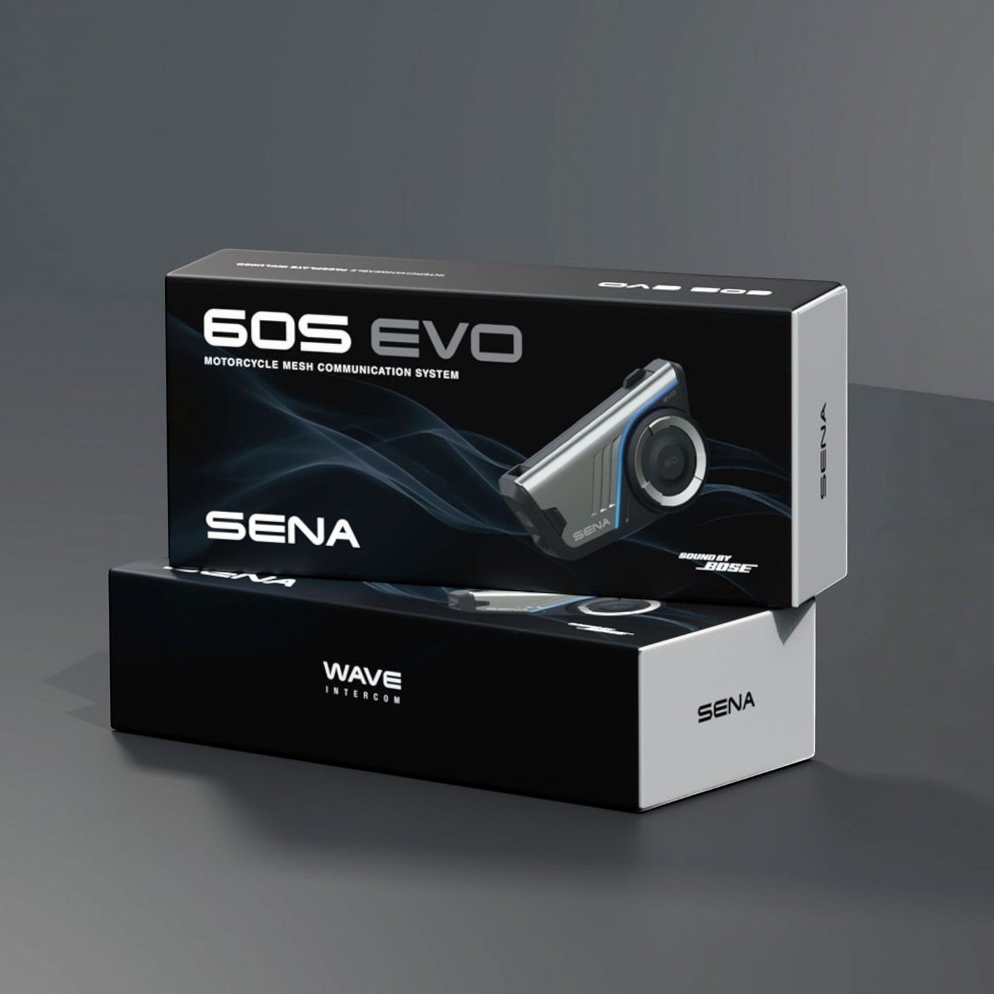 Moto Explorer Sena 60S EVO motorcycle communication system packaging with product unit displayed on top