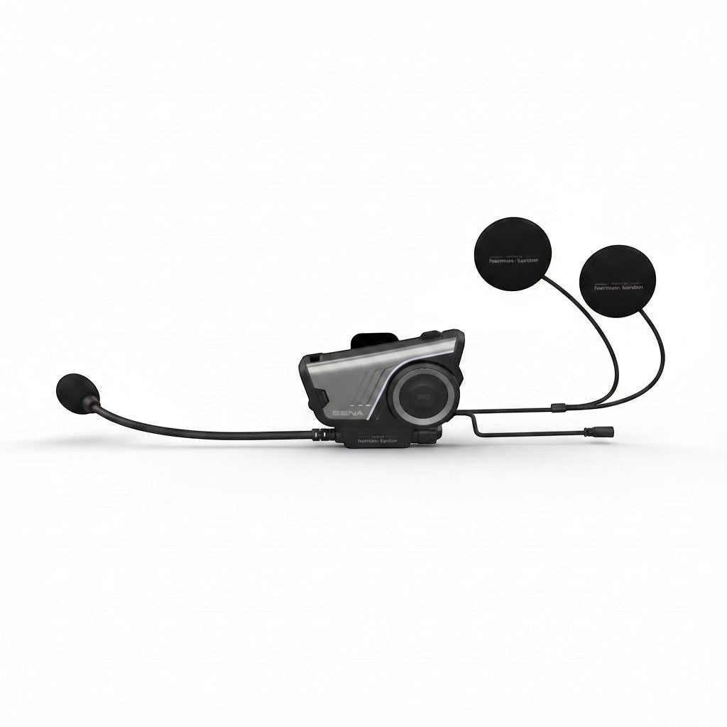 Moto Explorer Sena 60S motorcycle communication system with Harman Kardon speakers and boom microphone, silver and black